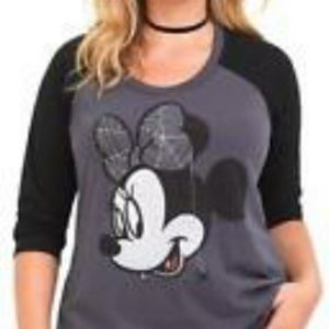 Torrid T-Shirt 0X Minnie Mouse Raglan Grey/Blk